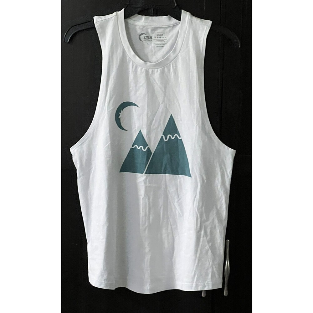 ZYIA Active Sz L Mountain Moon White Cotton Muscle Tank Top